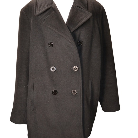 Calvin Klein 1X Womens Black Wool Blend Double Breasted Pea Coat Jacket - Picture 1 of 6